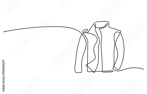 Jacket in continuous line art drawing style T shirt line art vector illustration . Men's clothing garment black linear design isolated on white background. Vector illustration