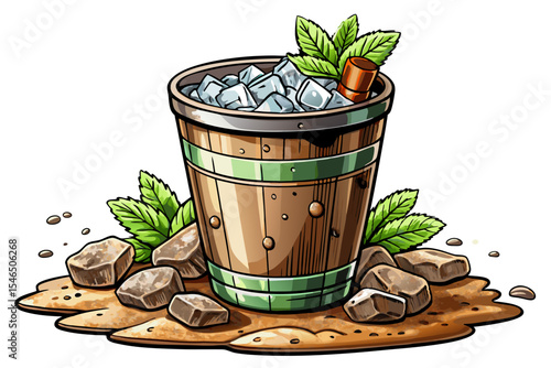 Mint Julep cocktail in traditional metal cup with crushed ice and fresh mint sprig on white isolated refreshing Southern drink vector for summer menus, bars, or mixology content