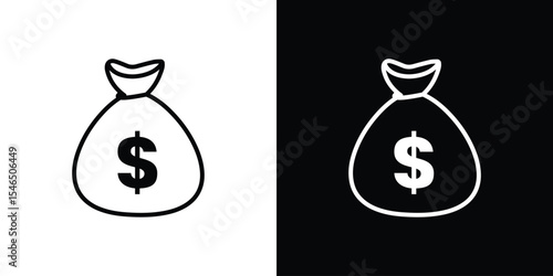 Money bag icon in black. flat graphic vector icon