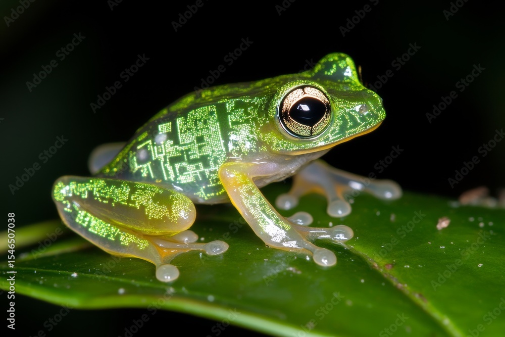 Close-up of a Glass Frog with Circuit-Board Pattern Close-up of a Glass Frog with Circuit-Board Pattern