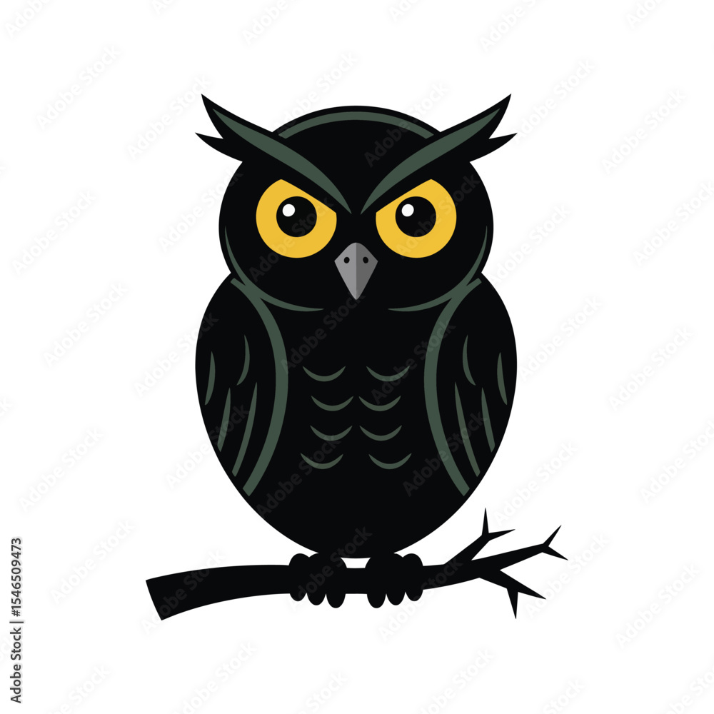 Fototapeta premium Stylized vector of mysterious black owl with yellow eyes