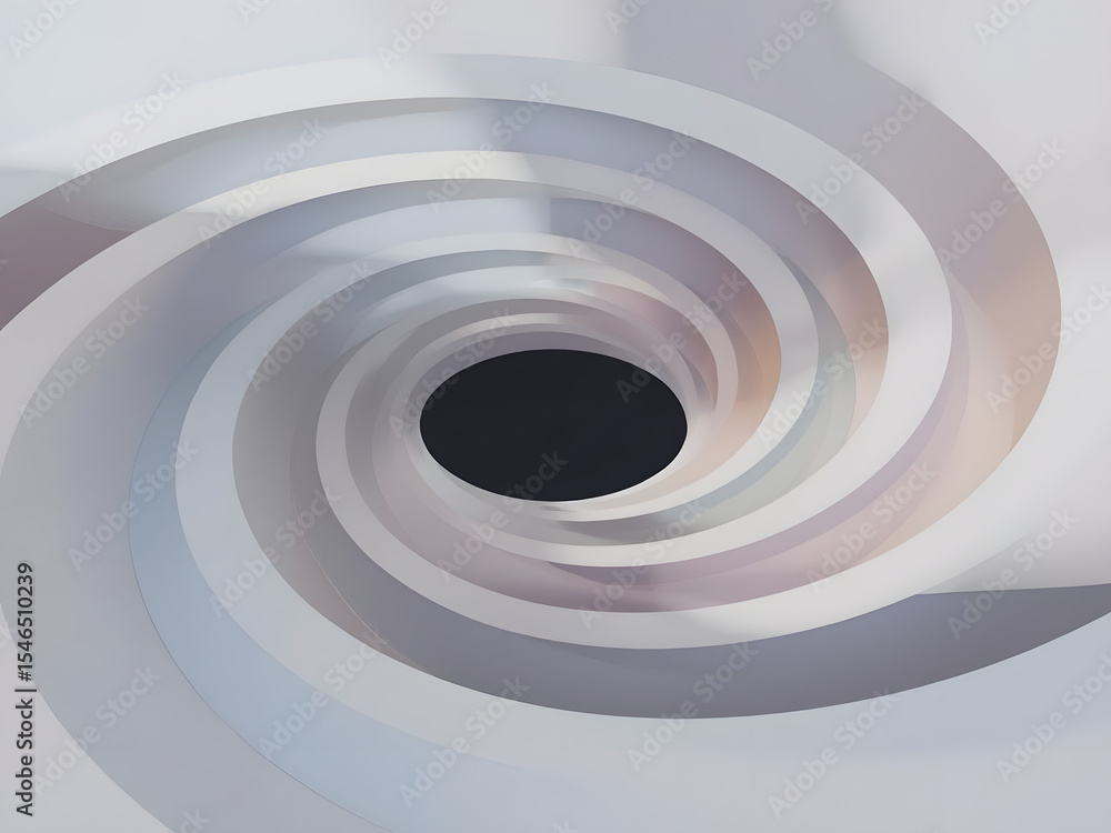 Obraz premium Spiral Vortex of Forms: An abstract visual symphony unfolds, as a mesmerizing spiral of layered forms descends towards a central black void, playing with light and shadow.