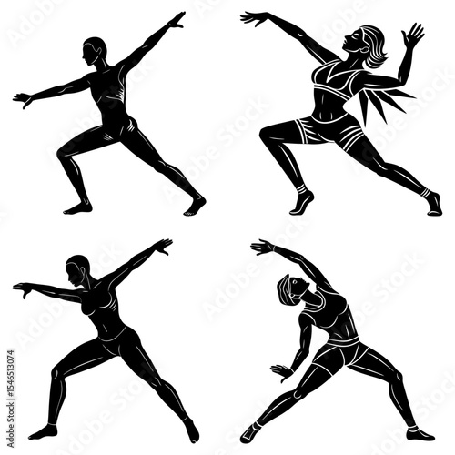 Four Scoped Rifles: Black Silhouettes, Hunting Weaponry, Graphic Design Elements