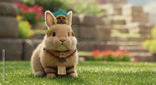 3D Render of Adorable Rabbit in Mayan-Inspired Outfit
