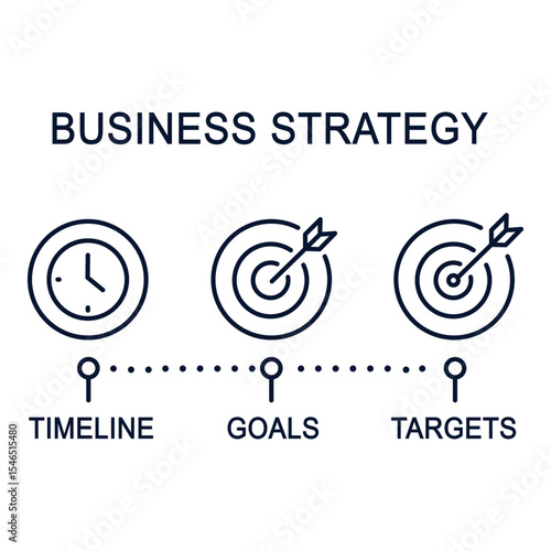 vector line art business strategy infographic goals, and targets, clean lines, minimal black stroke on white background