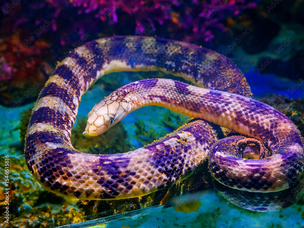 Fototapeta premium A visual journey through the underwater world of sea snakes and coral ecosystems.