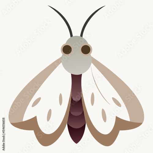 Cute cartoon moth illustration white brown