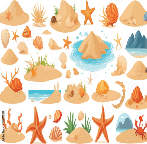 Collection of house icons with keys and a moving truck on a white background surface view