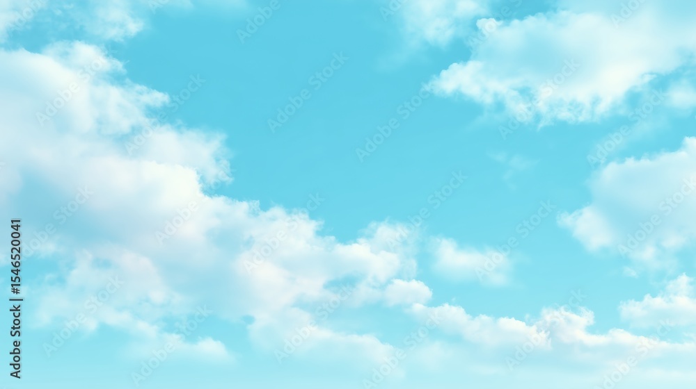 Fototapeta premium Serene Blue Sky with Fluffy White Clouds Background