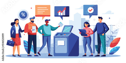 Diverse People Voting at Modern Polling Station Illustration