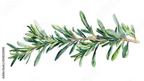 Illustration of a Watercolor Rosemary Sprig on a White Background for Use in Recipes, Food Blogs, and Botanical Designs, Featuring Fresh and Aromatic Qualities’ becomes ‘A Watercolor Depiction of