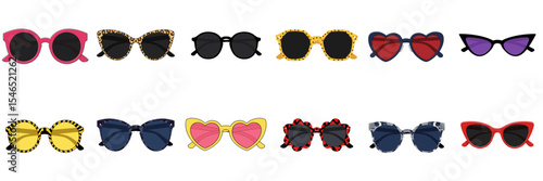 Colorful isolated collection of stylish sunglasses for fashion designers, retailers and summer events