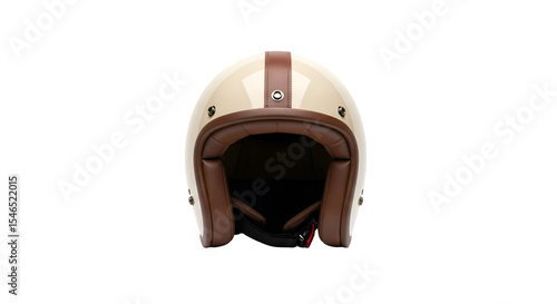 Classic Cream & Brown Helmet:  Stylish Retro Design with Transparent Background