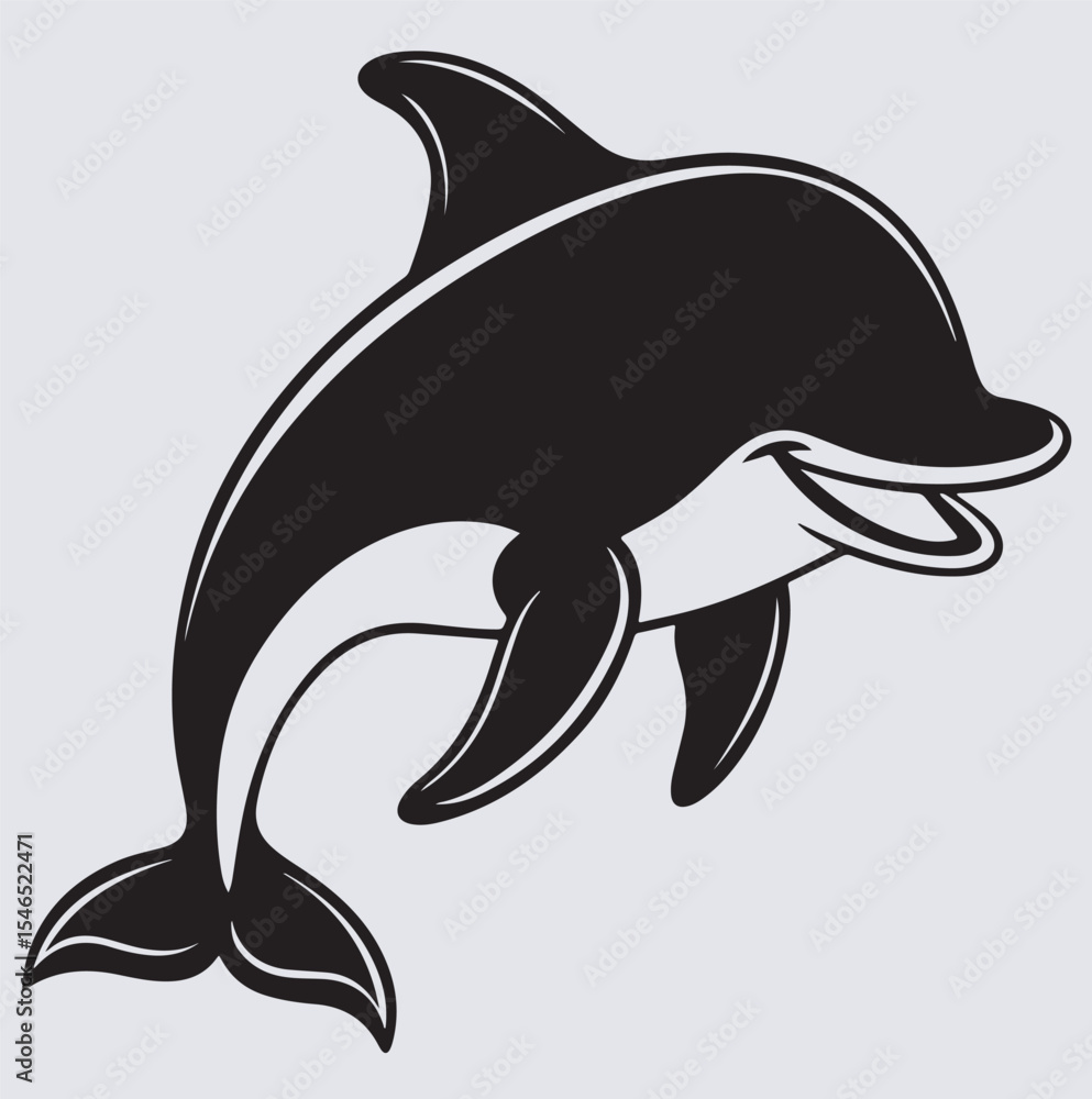 Fototapeta premium dolphin silhouette vector art illustration, dolphin isolated on white background