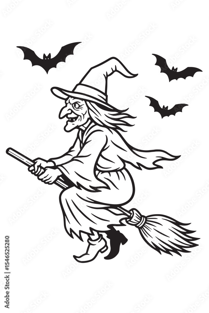 Fototapeta premium Haloween Witch drawing black and white