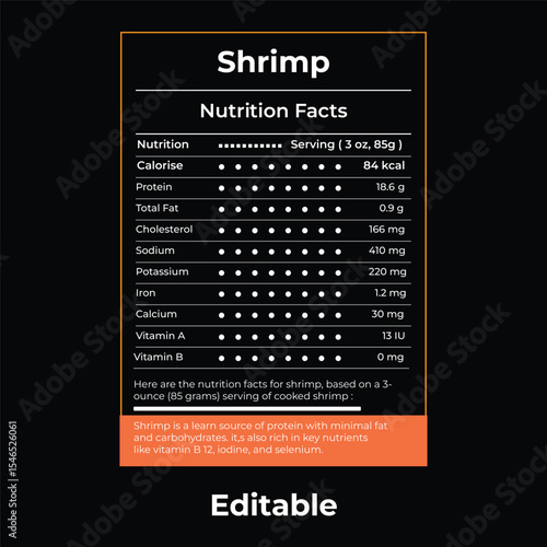 Shrimp Nutrition Facts Label Vector Design, Nutrition Facts, 