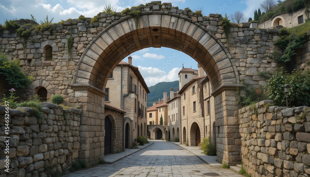 Fototapeta premium Ancient stone archway in a medieval town