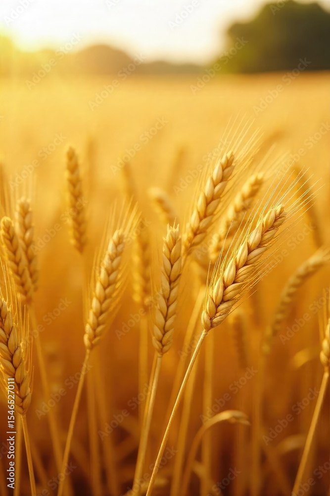 Fototapeta premium Golden wheat stalks freshly harvested, ready to be used in baking delicious bread Sun-drenched field, rustic scene Abundant harvest, golden hour , farmland, agriculture