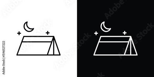 Night camping icon in black. flat graphic vector icon