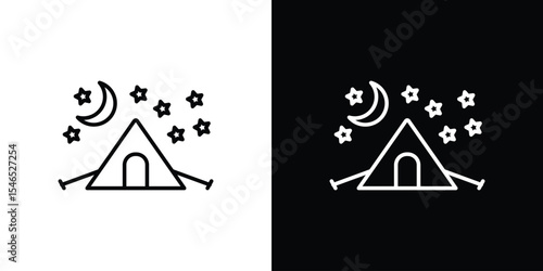 Night camping icon in black. flat graphic vector icon