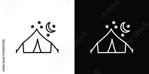 Night camping icon in black. flat graphic vector icon