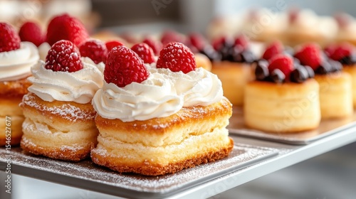 Wallpaper Mural An appealing close-up of beautifully arranged desserts topped with fresh raspberries and whipped cream, showcasing sweetness and artistry in culinary creations. Torontodigital.ca