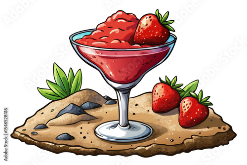 trawberry daiquiri cocktail with frozen red blend and fresh strawberry garnish in elegant coupe glass tropical summer drink vector perfect for menus, posters, or recipe guides