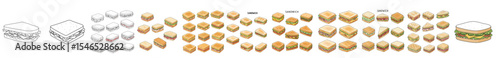 Set of sandwiches with different fillings and ingredients for advertising  