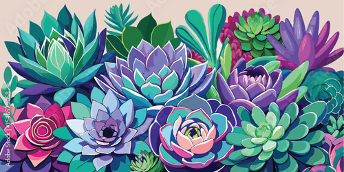 Vibrant Watercolor Succulents Teal Purple Pink Green