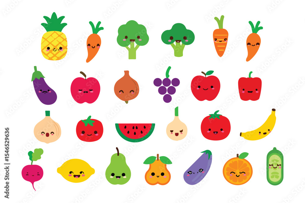 Obraz premium cartoon vegetables on white