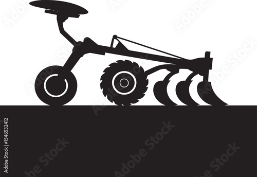 Small tractor plowing field silhouette