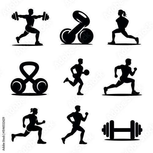 Fitness and exercise silhouettes a collection of icons