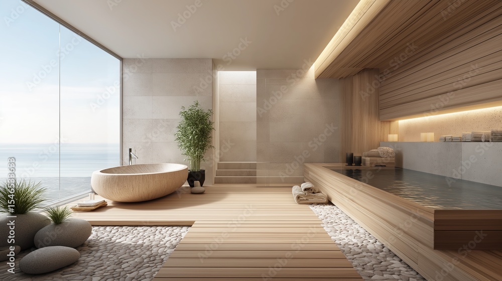 Fototapeta premium Modern Spa Interior with Scenic Ocean View