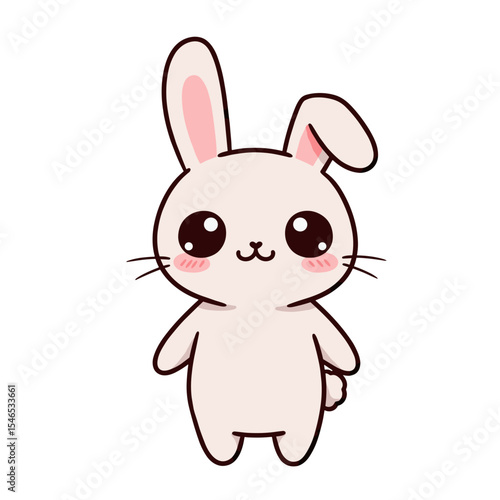 Cute cartoon baby bunny standing and smiling with big eyes  