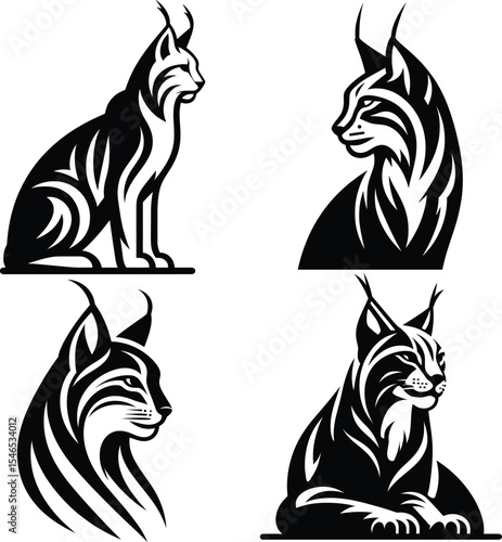 Graphic Lynx Silhouettes | Modern Predator Vector | Striking Feline Illustration