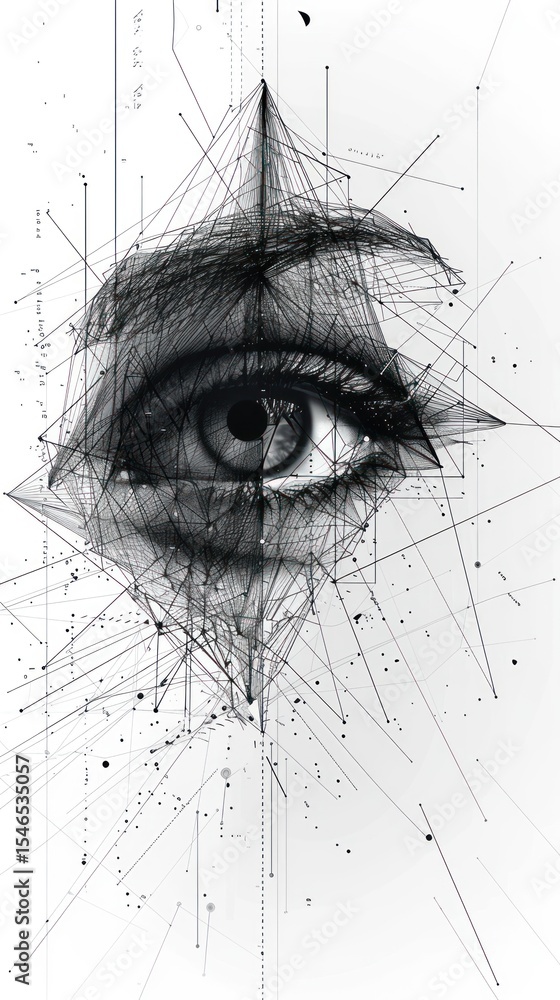 Obraz premium Abstract eye graphic design, digital lines, geometric shapes, futuristic background