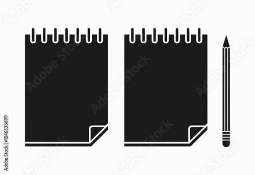Spiral notebooks and pencil icon set for design