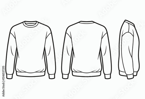 Blank crew neck sweatshirt template multiple views