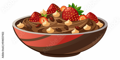 Delicious chocolate dessert with strawberries and cream