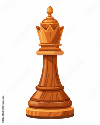 Wooden chess queen piece isolated on white background