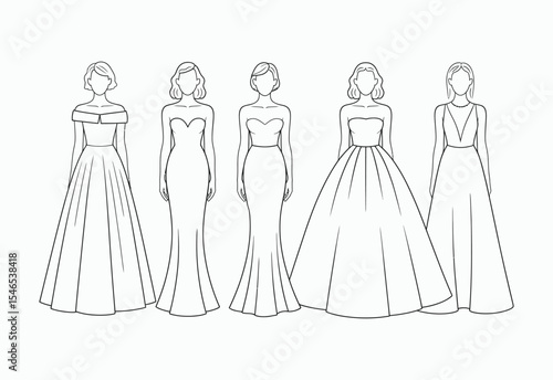 Five different elegant women s dress designs