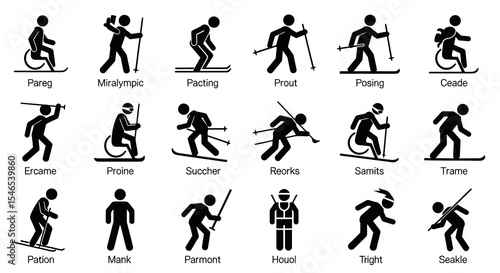 Various Disabled Skiers and Snowboarders in Different Styles and Poses