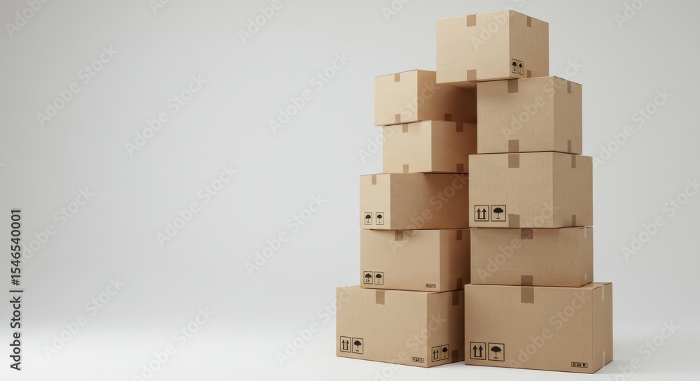 Obraz premium Pile of stacked cardboard boxes for shipping, moving or storage concept