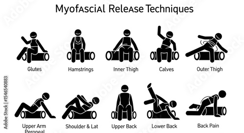Stick Figures Demonstrating Myofascial Release Techniques on Foam Rollers