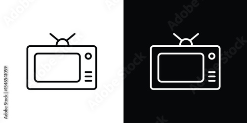 Old television icon in black. flat graphic vector icon