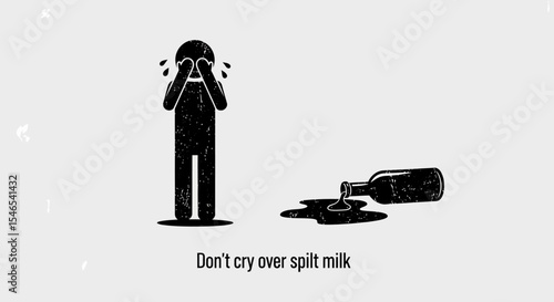 Silhouette of a Sad Figure with Spilled Liquid, Motivational Saying