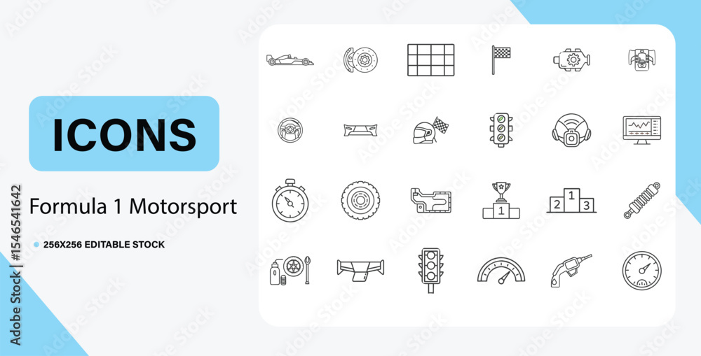 Obraz premium Formula 1 motorsport icons set for web and app design