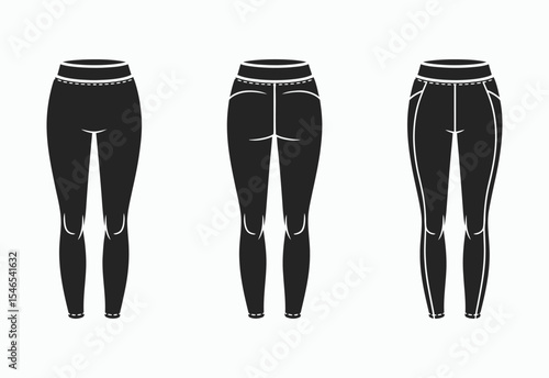 Three styles of womens black leggings vector illustration