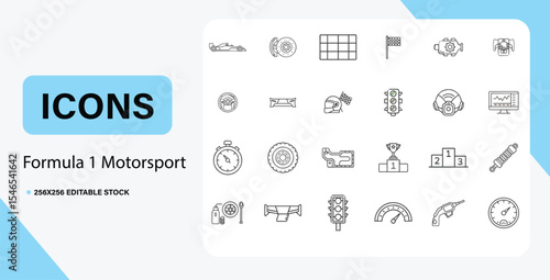Formula 1 motorsport icons set for web and app design