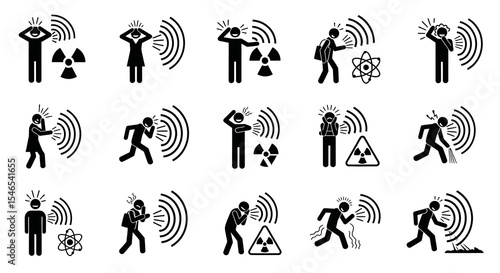 Collection of Pictograms Depicting Individuals Experiencing Radiation Exposure Symptoms